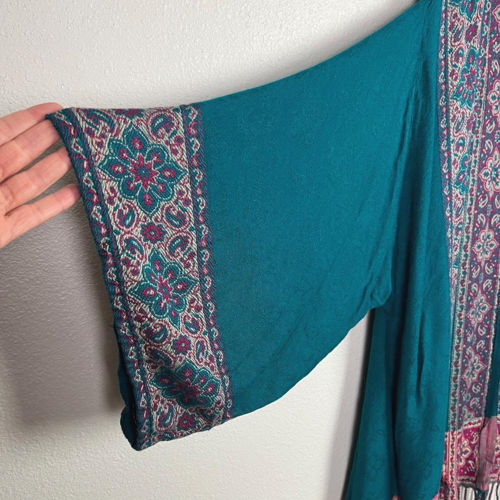 Time for Me Teal Paisley Floral Kimono Cardigan Viscose Womens 2X Boho Festival - Picture 6 of 13